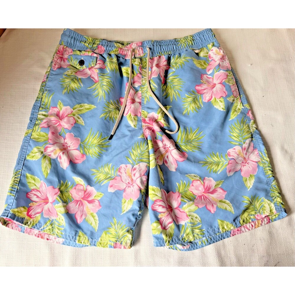 Polo Ralph Lauren Mens M Blue Floral Hawaiian Surf Bathing Suit Swim Trunks